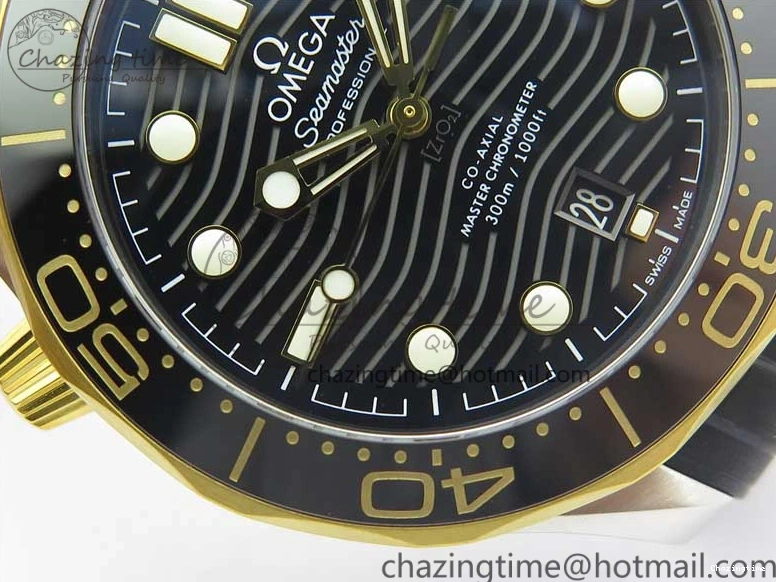 0218 Seasonal 2018 Seamaster Diver 300M SS YG VSF 1:1 Best Edition YG Bezel Black Dial on Black Rubber Strap A 7934